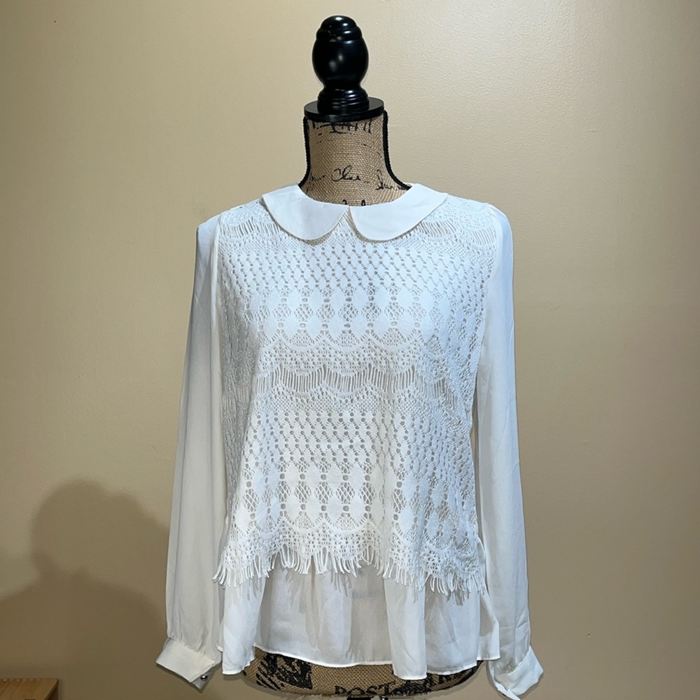 Cream Ivory Chiffon Long Sleeve Blouse